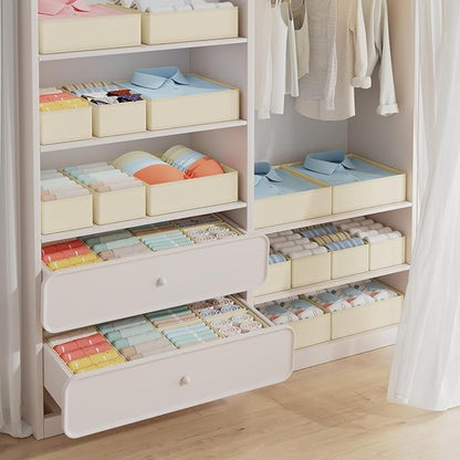 DIMJ Drawer Organizer Clothes, 18 Pack Dresser Organizer, Foldable Closet Organizers and Storage, Fabric Dresser Bins, Drawer Dividers for Nursery, Baby Clothes, Underwears, Sock (Beige)