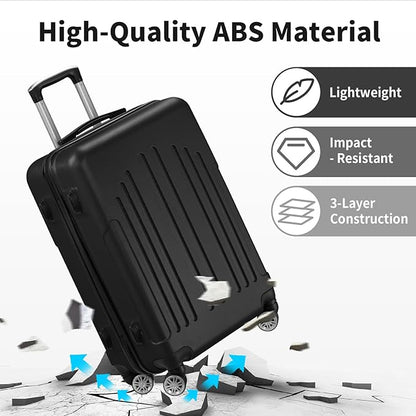 Karl home 28 Inch Check-in Luggage with Spinner Wheels, ABS Hardshell Checked Suitcase with TSA Lock, Durable Large Suitcase Rolling Luggage for Men Women, Black