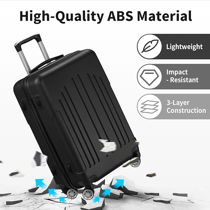 Karl home Luggage Sets 3 Piece, ABS Hardside Suitcase Set with Double Spinner Wheels & TSA Lock for Travel Business, 3-Piece Set (20/24/28), Black