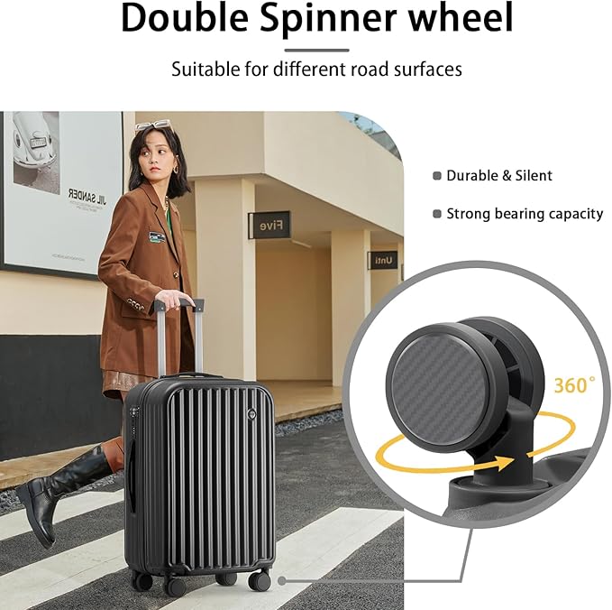 Hard Shell Carry On Luggage With Cup Holder & Charger, 20IN Carry On Luggage With Spinner Wheels, 360° Rotatable, Airline Approved TSA-locked