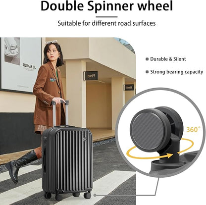 Hard Shell Carry On Luggage With Cup Holder & Charger, 20IN Carry On Luggage With Spinner Wheels, 360° Rotatable, Airline Approved TSA-locked