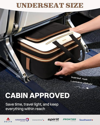 Rolling Puffer Laptop Bag, Rolling Briefcase for Women, Wheeled 16 Inch Computer Bag, Water Resistant Stylish Overnight Underseat Carry On Luggage with Wheels for Work Travel Business, Beige Brown