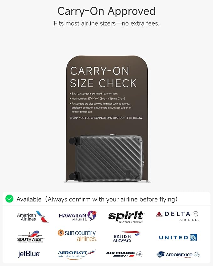 Carry On Luggage for Airplanes, KVC Polycarbonate Hard Shell Suitcase for Travelling (EX-Core, Charcoal Metallic, 21 Inch, 48L)