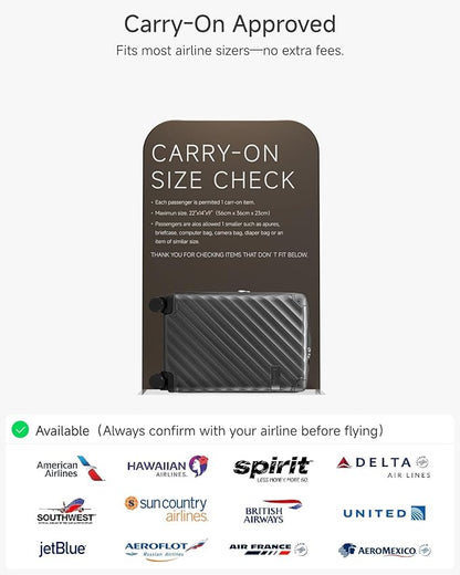 Carry On Luggage for Airplanes, KVC Polycarbonate Hard Shell Suitcase for Travelling (EX-Core, Charcoal Metallic, 21 Inch, 48L)
