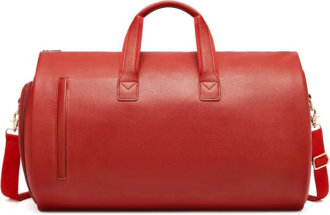 Leather Garment Bag Women, Carry on Garment Bag for Travel Convertible Garment Duffel Bag 2 in 1 Waterproof Foldable Travel Suit Bag Weekender Bag with Shoe Pouch