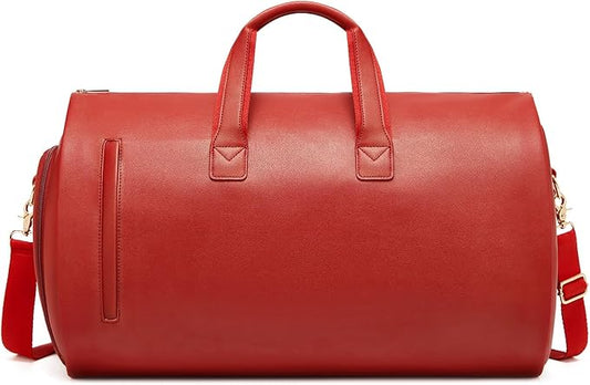Leather Garment Bag Women, Carry on Garment Bag for Travel Convertible Garment Duffel Bag 2 in 1 Waterproof Foldable Travel Suit Bag Weekender Bag with Shoe Pouch
