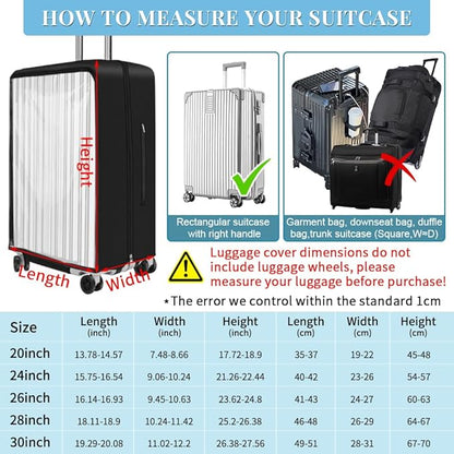 Yotako Upgraded Zippered Transparent PVC Suitcase Cover, No Disassembly Required Clear Luggage Protector for Suitcase Luggage Protector Cover 26''
