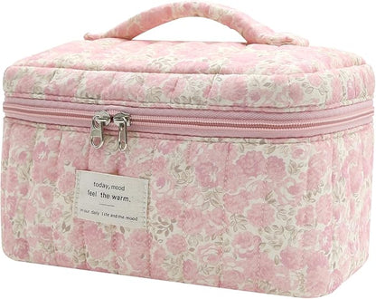 Large Makeup Bag, Cute Cosmetic Bag for Women Girls, Floral Coquette Aesthetic Toiletry Bag, Travel Make Up Organizer Bag (Crushed Flower)