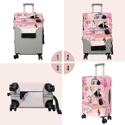 Travel Luggage Cover Suitcase Protector Fits 18-32 Inch Wheel Covers PatternedTravel Related Items Flower Luggage Protector Elastic L