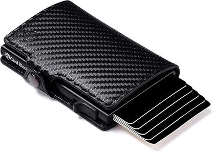 Card Blocr Pop Up Credit Card Wallet, RFID Blocking Credit Card Holder for men, Cool Wallets for Men in Carbon Wallet Design, Compact Card Holder Wallet for Secure Storage (Black PU Carbon Fiber)