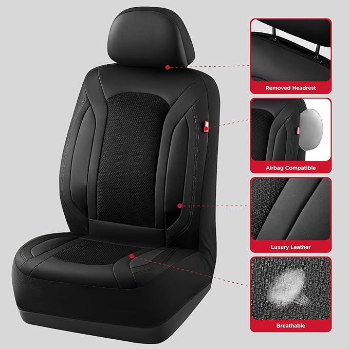 Rubbermaid Leather Mesh Car Seat Covers, Breathable Air Mesh Front Seat Cover, Universal Fit Slip-on Design, Airbag Compatible, Automotive Seat Protector for Most Cars, SUVs, Trucks, Vans-Black