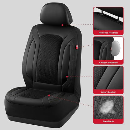 Rubbermaid Leather Mesh Car Seat Covers, Breathable Air Mesh Front Seat Cover, Universal Fit Slip-on Design, Airbag Compatible, Automotive Seat Protector for Most Cars, SUVs, Trucks, Vans-Black