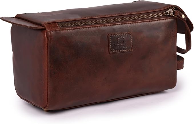 Genuine Leather Travel Toiletry Bag for Men & Women – Premium Water-Resistant Large Dopp Kit, Shaving Organizer & Bathroom Essentials Case - Cherry
