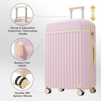 Merax Luggage Sets 5 Piece,Hardshell Expandable Suitcase with Spinner Wheels and Travel Bags,Lightweight Carry on Luggage,20/24/28IN,Pink