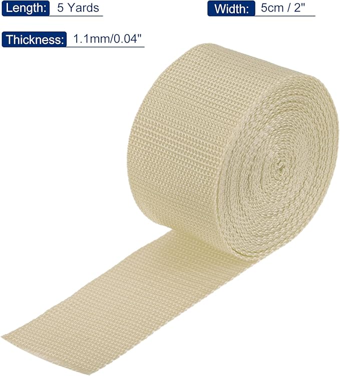 MECCANIXITY Lightweight Polypropylene Webbing Strap 2" 5 Yard Backpack Strapping Band Light Khaki for Outdoor Luggage Cargo Straps