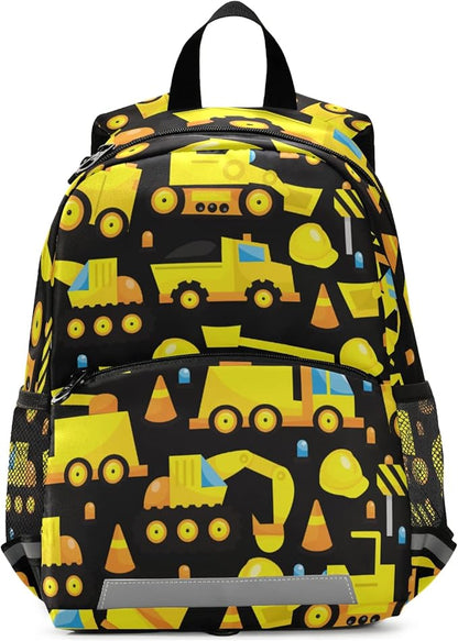 Construction Trucks Kid's Toddler Backpack for Boys Girls Preschool Nursery with Safety Leash (01144)