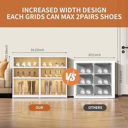 3-Tier Foldable Shoe Rack Organizer for Closet 12Pairs Plastic Shoe Shelf Collapsible Shoes Storage Box Clear Shoe Boxes Stackable with Door Easy Assembly Shoe Cabinet with Lids Large