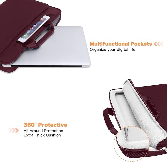 MOSISO 360 Protective Laptop Shoulder Bag Compatible with MacBook Air/Pro, 13-13.3 inch Notebook, Compatible with MacBook Pro 14 inch M5 M4 M3 M2 M1,Matching Color Sleeve with Belt, Wine Red