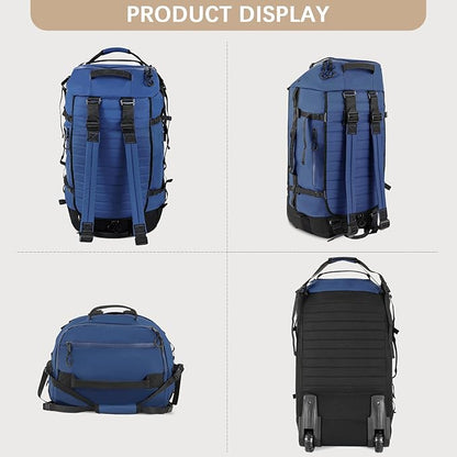 CONTAIL 86L Wheeled Duffel Bag, Soft Shell with Adjustable Web Handles, Carry On Size 29.5x14.2x12.6in, Foldable with Dual Wheels & Shoe Compartment,Navy