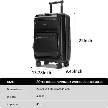Luggage Sets 2 Piece, Carry On Luggage with Front Pocket & USB Port and 28 Inch Expandable Checked Luggage, Hybrid Soft Front & Hard Shell Suitcases with Spinner Wheels & TSA Lock, Black