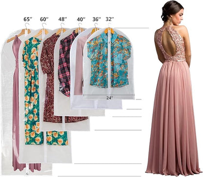 Clear Garment Bags For Hanging Clothes, 36" Women Suit Bags, Plastic Garment Bags for Closet Storage, Suit Cover Bags with Zipper for Short Coats, Jackets, Shirts 24"x36"/ 6 Pack