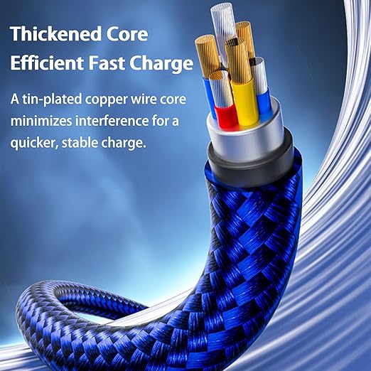 USB Cable PD Fast Charger Lighted Up (USB 6IN1 Braid Blue),A Mobile Phone Data Cable, specifically a Fast Charging Cable, Crafted from Nylon Braided Material.