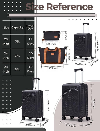Luggage Sets 5 Piece,Lightweight,Impact-Resistant,Wear-Resistant Suitcases with Wheels, Hardshell Suitcase Set with Spinner Wheels, PP Carry on Luggage Set with TSA Lock, Travel Luggage