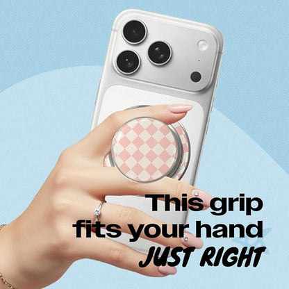 Trendy Magnetic Checkerboard Phone Grip - Sleek, Expandable, Collapsible - Non-Slip, Durable, Universal Fit - Ideal for Style-Conscious Users (Pink)