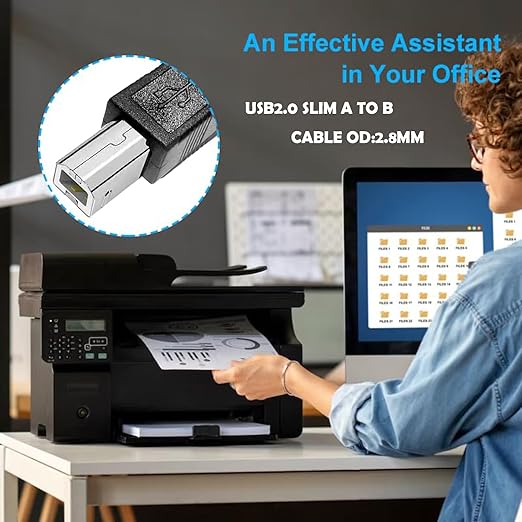 Slim USB A to USB B 40FT Wire, Long USB2.0 Wire USB A to Type B Fast Charging Long Charge Cord for Printers, Cameras, Storage, etc. Cable Diameter 2.8 MM