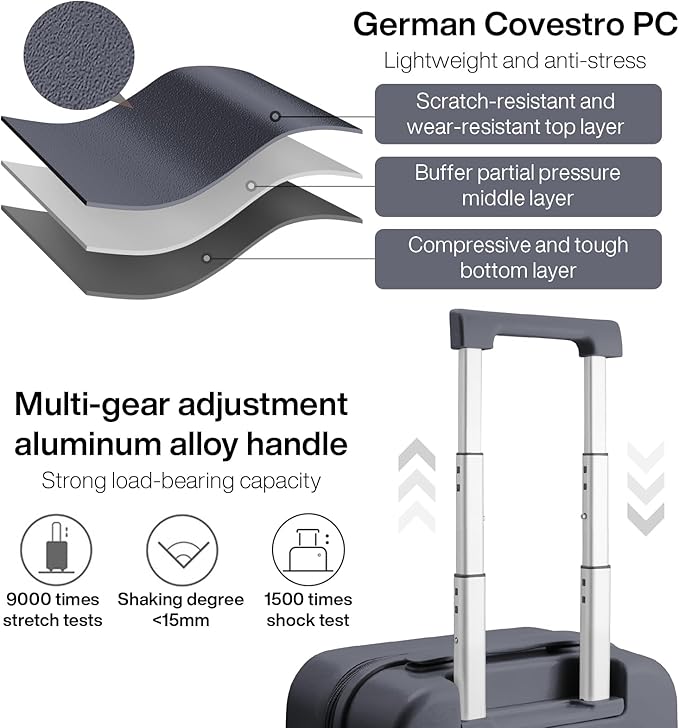 mixi Luggage Suitcase with Spinner Wheels, Hardside Rolling Suitcase PC with Cover & TSA Lock Lightweight Travel Case 24in Checked in, Rock Gray