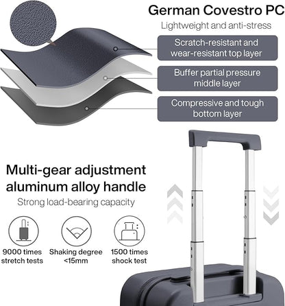 mixi Luggage Suitcase with Spinner Wheels, Hardside Rolling Suitcase PC with Cover & TSA Lock Lightweight Travel Case 24in Checked in, Rock Gray