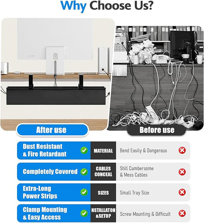 Under Desk Cable Management Tray No Drill, Premium Fabric Cord Organizer for Table - Desk Cable Organizer Cable Tray Hiders for Office&Home (35.4″L x 13.7" W)