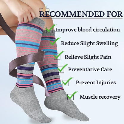 LIN PERFORMANCE Compression Socks for Women and Men 3 Pairs 8-15 mmHg Cotton Knee High Support Socks for Travel Sport