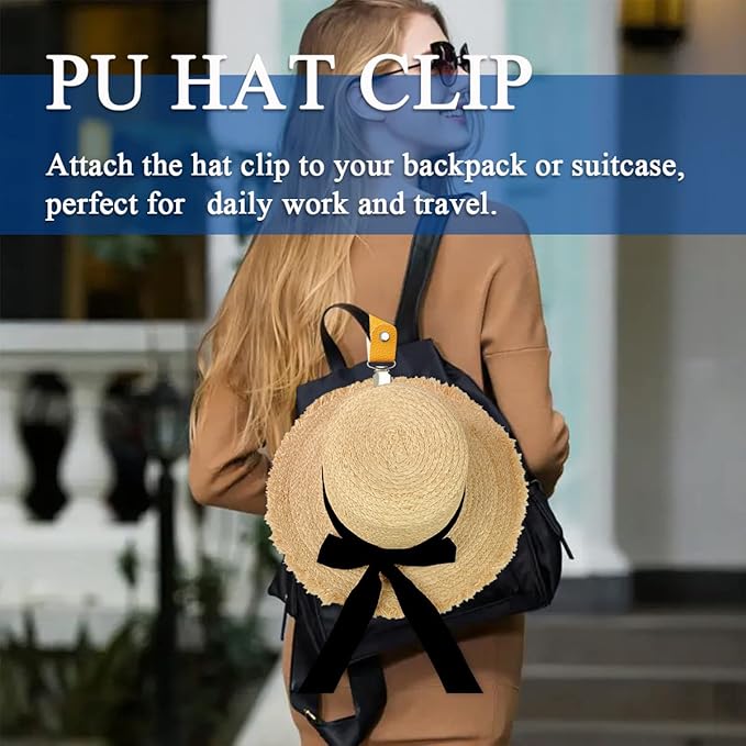 Hat Clip for Travel on Bag/Luggage, PU Leather Multifunctional Duckbill Clip, Outdoor Hat Companion