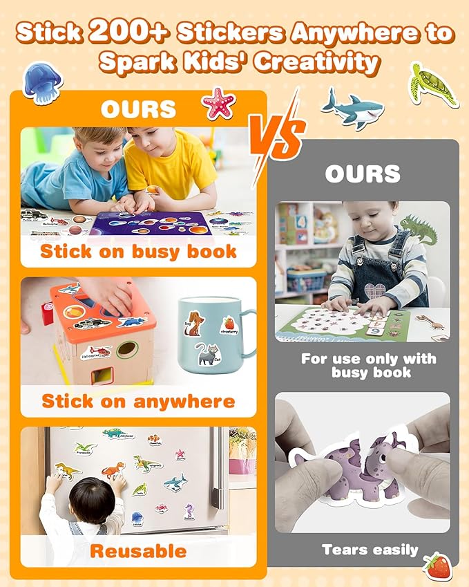 Activity Books for Kids Ages 3-5, Montessori Busy Book & Tracing Books & Jelly Stickers 3-in-1, Preschool Learning Book with 35 thems,Autism Sensory Toys, Travel Game,Christmas Birthday Gifts