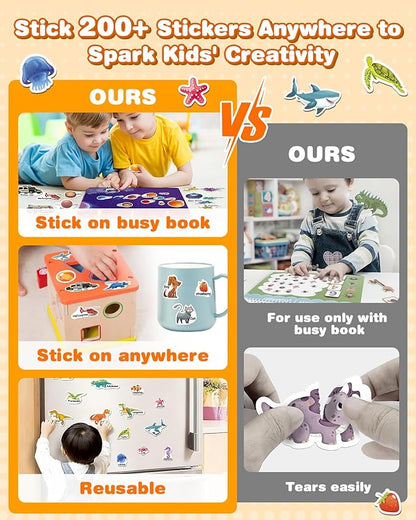 Activity Books for Kids Ages 3-5, Montessori Busy Book & Tracing Books & Jelly Stickers 3-in-1, Preschool Learning Book with 35 thems,Autism Sensory Toys, Travel Game,Christmas Birthday Gifts