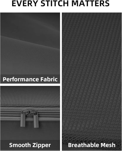 Compression Packing Cubes for Travel, 6-Piece Set (Large/Medium/Small), Double-Zip Luggage Organizers for Suitcase & Carry-On, Clothes Storage Bags (6 Pack, Pure Black)