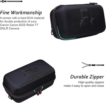Hard Case for Canon EOS Rebel T7 / R50 / R6 Mark II / T6 / R100 / R50 V / R8 / R10 / R5 Mark II/RP / 5D Mark IV / R7 DSLR Camera and 18-55mm/18-45mm Lens,with Shoulder Strap, Black