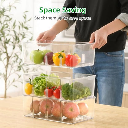 5 Pack Pantry Organizers and Storage,Clear Plastic Bins for Kitchen,Fridge,Drawer Organization and Storage,4 compartment Snack Containers for Spice Packets,Tea bag