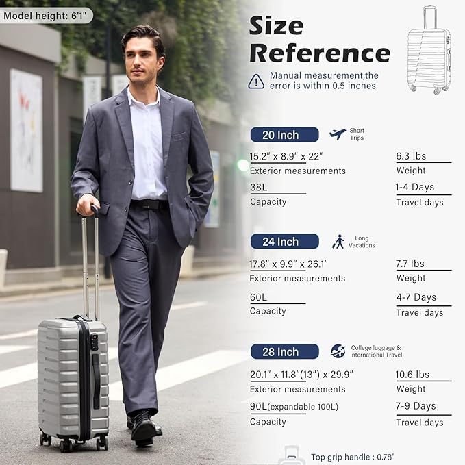 Coolife Carry On Luggage Airline Approved with Wheels Hard Shell Suitcase Spinner TSA Lock Telescopic Handle 20-inch,Silver