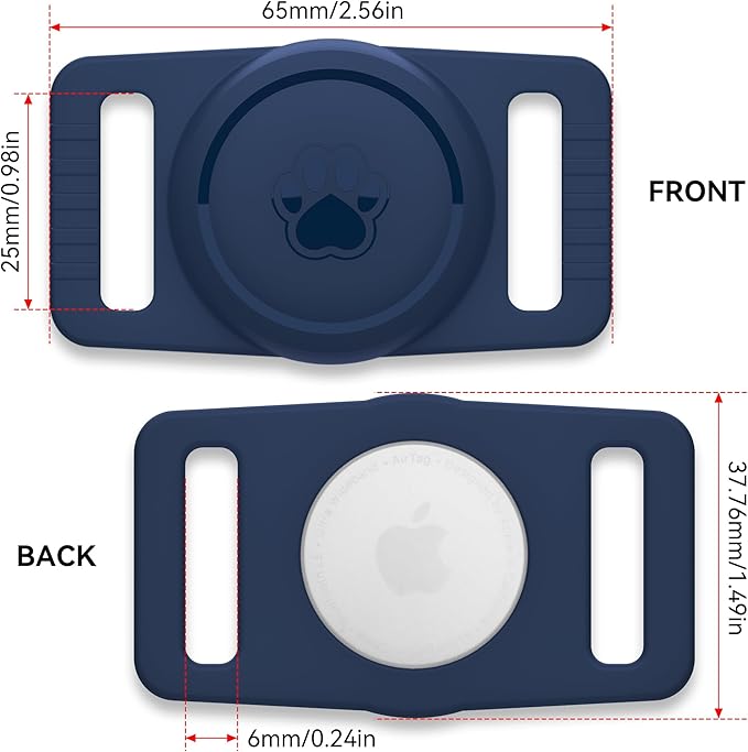 for Airtag Dog Collar Holder 2 Pack,Waterproof cat Collar Holder for Apple AirTag, Silicone Air Tags Case for Cat Dog Collars(Navy)