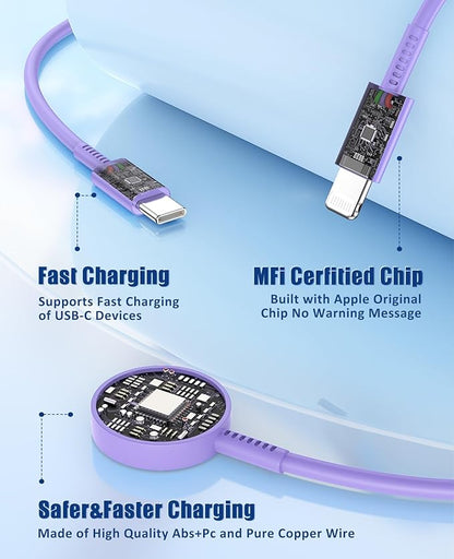 for Apple Watch Charger Fast Charging,3 in 1 Multi Chargers Cable with 20W USB C Charger, iWatch Charger Cord 6FT for iWatch Series Ultra2/SE/10/9/8/7/6/5/4/3/iPhone 15 16 Pro Max/14/13/12/11(Purple)