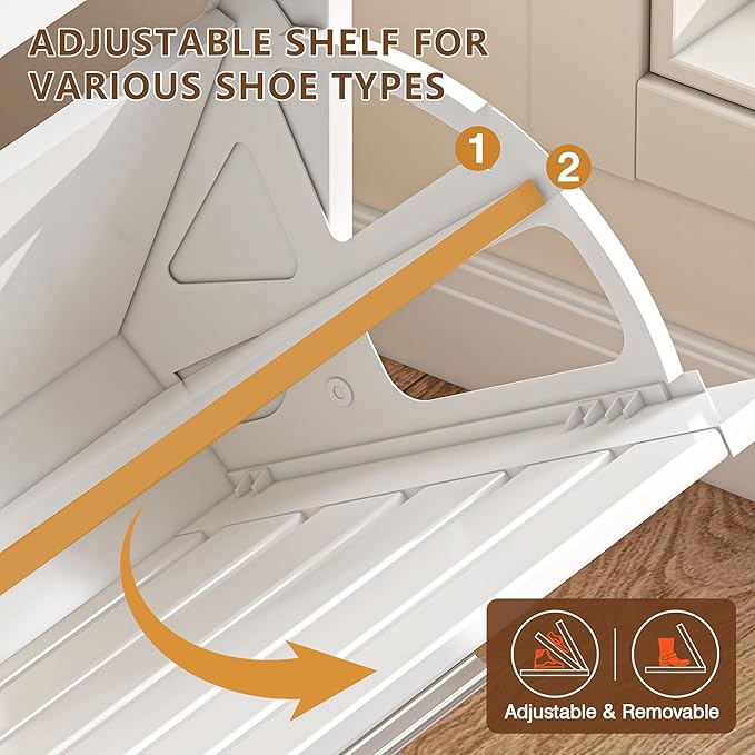 VECELO Shoe Storage Cabinet with 3 Flip Drawers, Slim Hidden Free Standing Organizer for Narrow Entryway, Adjustable Shelf, Modern Style, White (47.8" x 23.6" x 11.4")