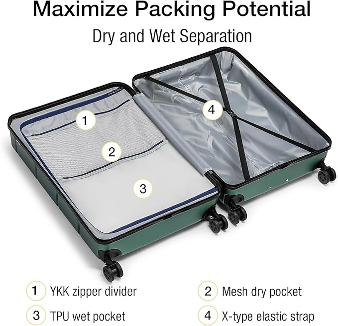 KYME 28 Inch Luggage TSA Approved Hardshell Large Suitcases with Wheels Durable Big Checked Luggage Travel Rolling Suitcases for Women Men Green