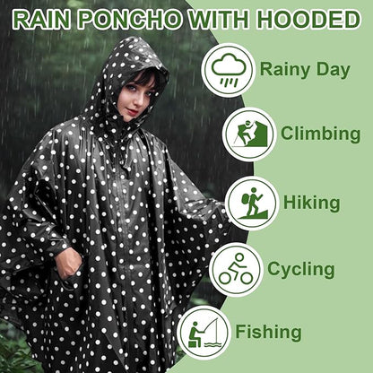 Hooded Rain Ponchos for Adult - Rain Coat and Rain Jacket with Waterproof Pocket and Zipper