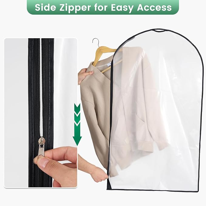 6 Pack Garment Bags for Hanging Clothes - Translucent Suit Bag for Closet Storage, Clothes Cover for Hanging Shirts, Dresses, Travel, Moving - Black