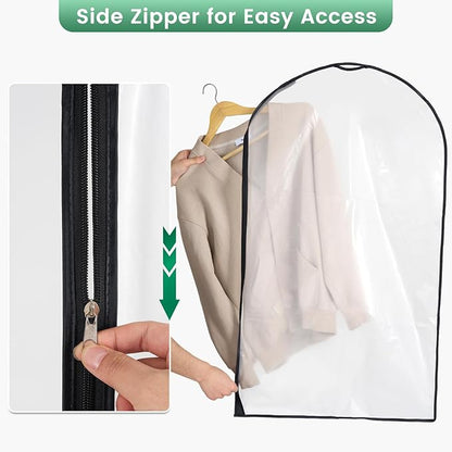 6 Pack Garment Bags for Hanging Clothes - Translucent Suit Bag for Closet Storage, Clothes Cover for Hanging Shirts, Dresses, Travel, Moving - Black