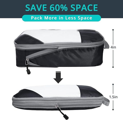 6 Set Compression Packing Cubes for Travel - Compressible, Lightweight, and Space-Saving Packing Cubes, Travel Essentials for Women, Black