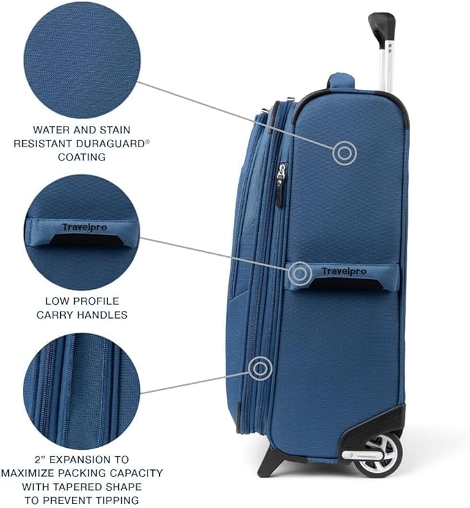 Travelpro Maxlite 5 Softside Expandable Upright 2 Wheel Checked Medium Luggage, Lightweight, 26-Inch — Ensign Blue