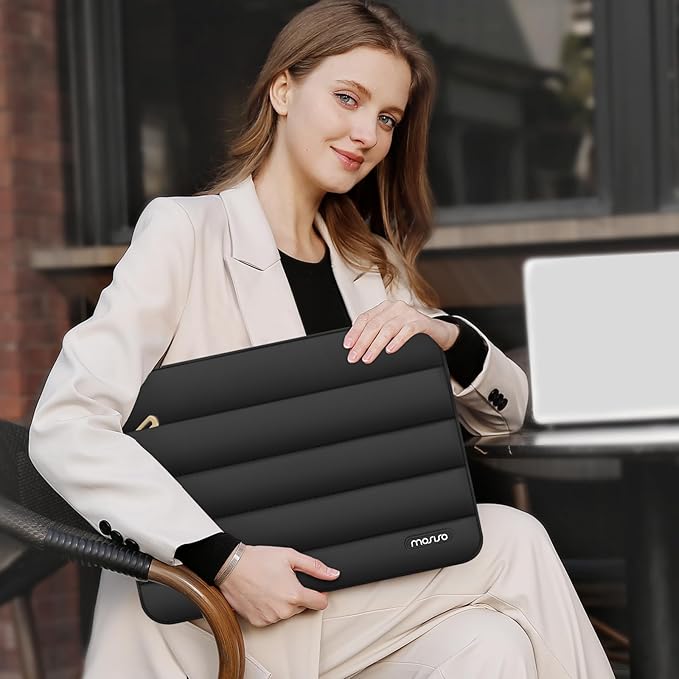 MOSISO 14 inch Laptop Case, 14 inch Puffy Laptop Sleeve Compatible with HP Lenovo Dell ASUS Acer, HP Stream, Dell Latitude, Lenovo IdeaPad, Polyester Horizontal Bag with Small Case, Black